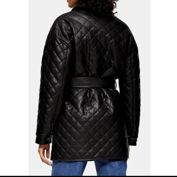 TOPSHOP Quilted Vegan Leather Coat - Picture 4 of 4